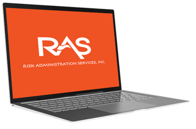 A laptop with the RAS logo on screen