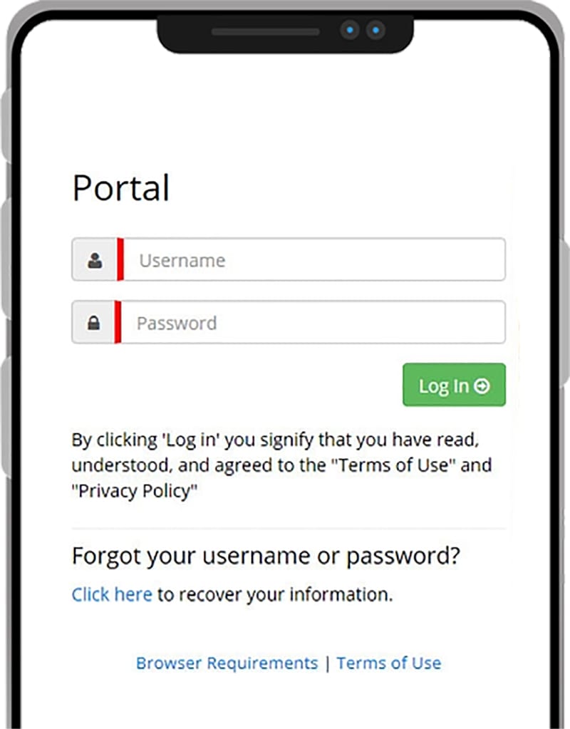 A mobile phone displaying the RAS login portal